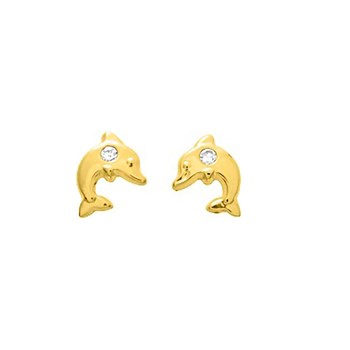Boucles d'oreilles enfant - Oxyde de zirconium - Or 18 Carats - Dauphin