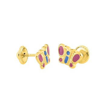 Boucles d'oreilles enfant - Puce - Or 18 Carats - Papillon - Longueur : 7mm - Hauteur : 5mm