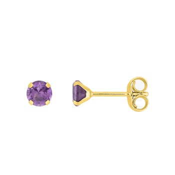 Boucles d'oreilles femme - Clou - Or 18 Carats - Améthyste - Diamètre : 4mm - 0,44 carat