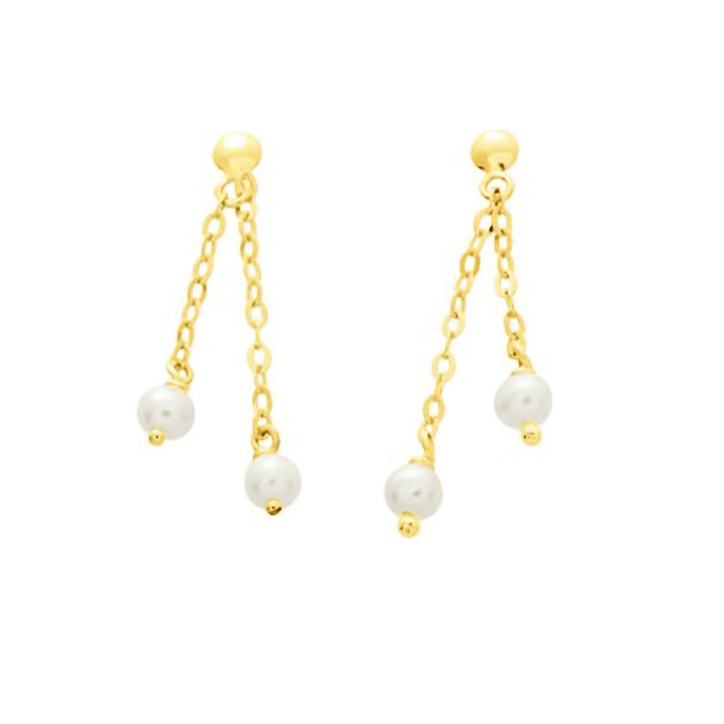 Boucles d'oreilles femme pendantes - perle - Or 18 Carats
