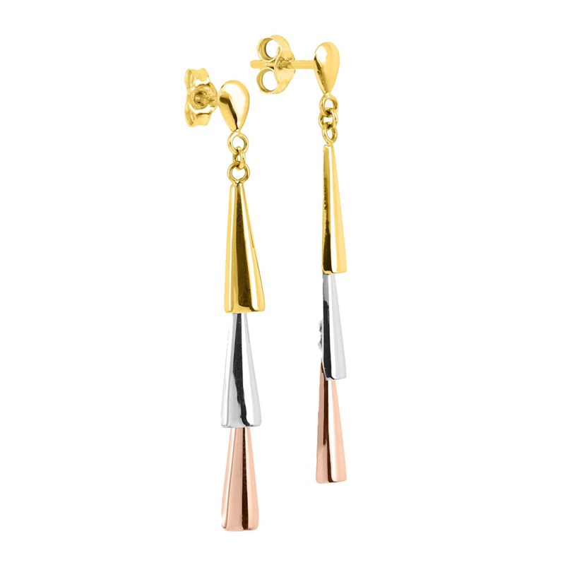 Boucles d'oreilles femme pendantes 3 ors - Or 18 Carats - vue 2
