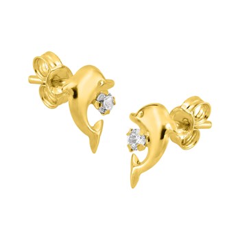Boucles d'oreilles enfant - Oxyde de zirconium - Or 18 Carats - Dauphin