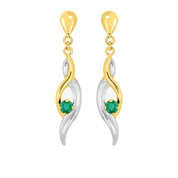 Boucles d'oreilles femme pendantes bicolores - émeraude - Or 18 Carats