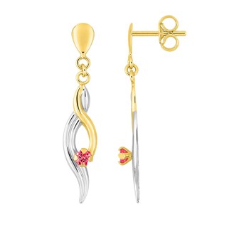 Boucles d'oreilles femme pendantes bicolores - rubis - Or 18 Carats