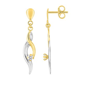 Boucles d'oreilles femme pendantes bicolores - Oxyde de zirconium - Or 18 Carats
