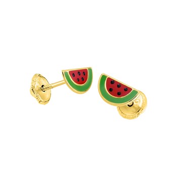 Boucles d'oreilles enfant - Clou - Or 18 Carats - Pastèque