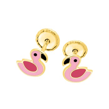 Boucles d'oreilles enfant - Or 18 Carats - Flamant rose