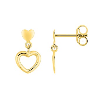 Boucles d'oreilles Enfant  - Pendante - Or 18 Carats - Coeur - Hauteur : 12mm - Largeur : 6mm