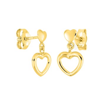 Boucles d'oreilles Enfant  - Pendante - Or 18 Carats - Coeur - Hauteur : 12mm - Largeur : 6mm