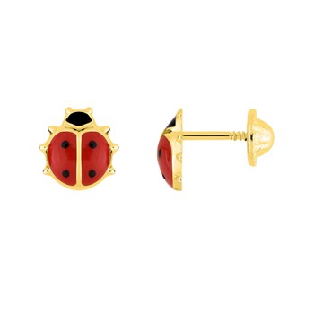Boucles d'oreilles enfant - Or 18 Carats - Puce - Coccinelle
