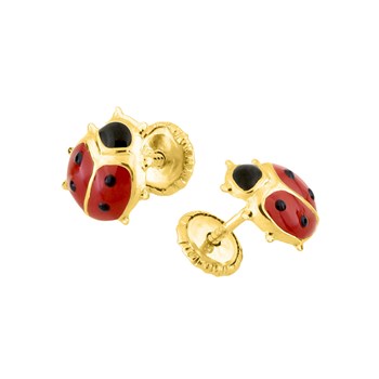 Boucles d'oreilles enfant - Or 18 Carats - Puce - Coccinelle