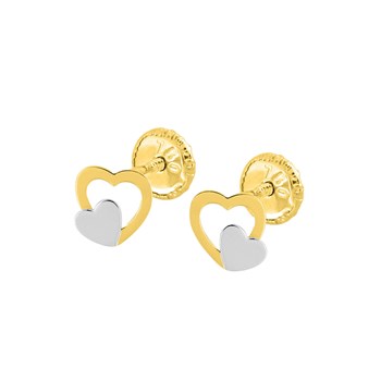 Boucles d'oreilles enfant - Poussette Vis - Or 18 Carats - Coeur - Hauteur:  6mm - Longueur : 10mm
