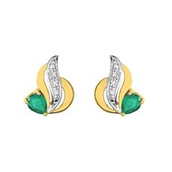 Boucles d'oreilles femme bicolores - Emeraude - Or 18 Carats