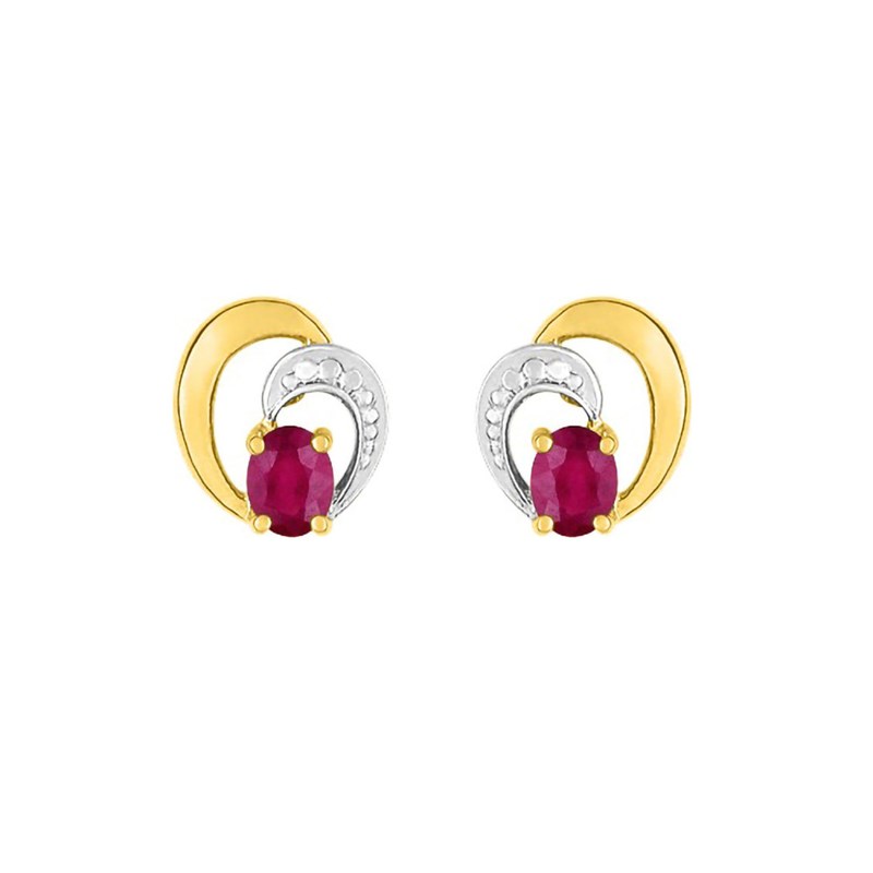 Boucles d'oreilles femme bicolores - Rubis - Or 18 Carats