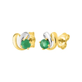 Boucles d'oreilles femme bicolores - Emeraude - Or 18 Carats