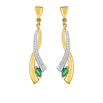 Boucles d'oreilles femme pendantes bicolores - Or 18 Carats - Emeraude