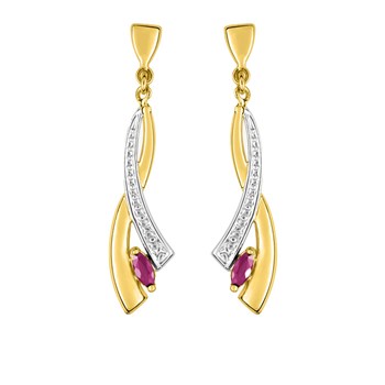 Boucles d'oreilles femme pendantes bicolores - Rubis - Or 18 Carats