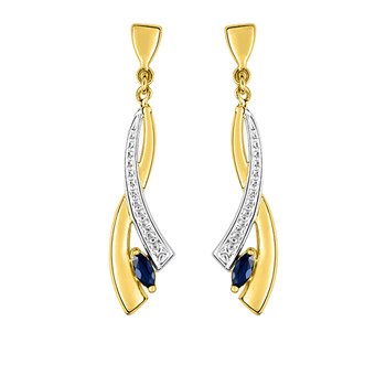 Boucles d'oreilles femme pendantes bicolores - Saphir - Or 18 Carats