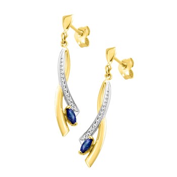 Boucles d'oreilles femme pendantes bicolores - Saphir - Or 18 Carats