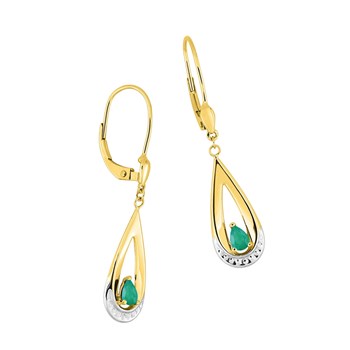 Boucles d'oreilles femme pendates - Emeraude - Or 18 Carats