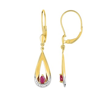Boucles d'oreilles femme pendantes - Rubis - Or 18 Carats