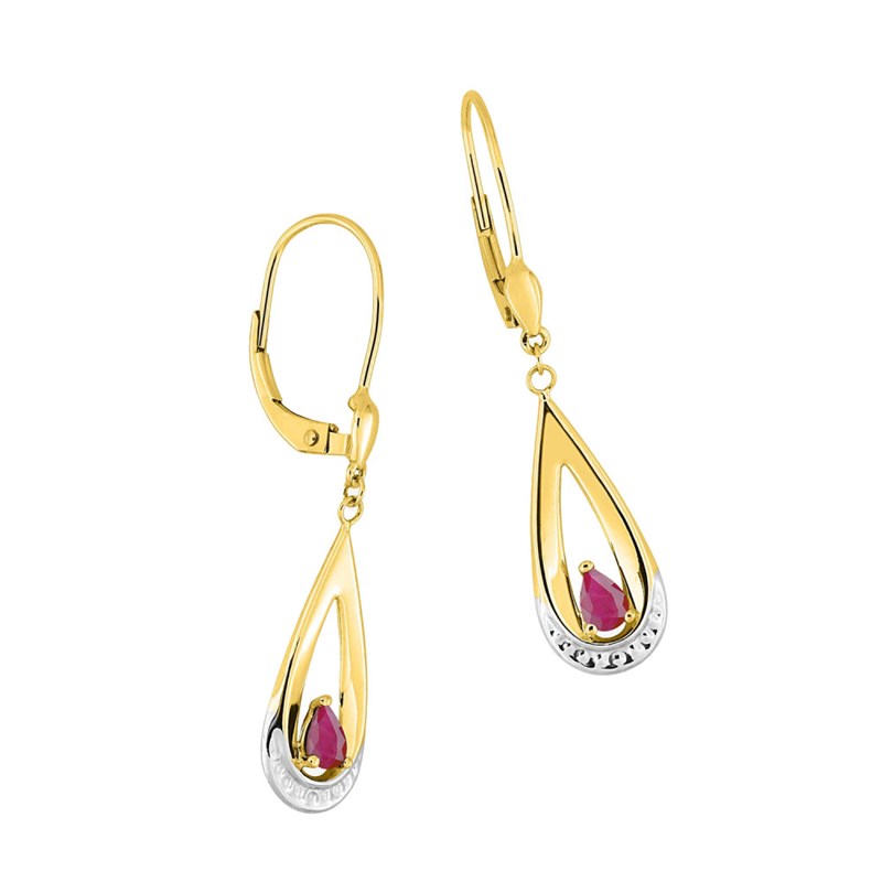 Boucles d'oreilles femme pendantes - Rubis - Or 18 Carats - vue 2