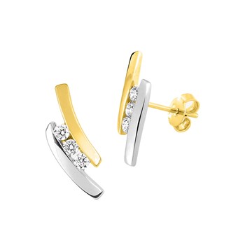 Boucles d'oreilles femme bicolores - Oxyde de zirconium - Or 18 Carats