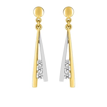 Boucles d'oreilles femme pendantes - bicolores - oxyde de zirconium - Or 18 Carats