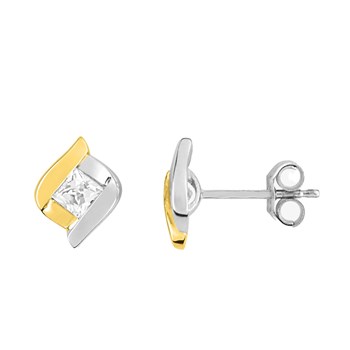 Boucles d'oreilles femme - bicolores oxyde de zirconium - Or 18 Carats