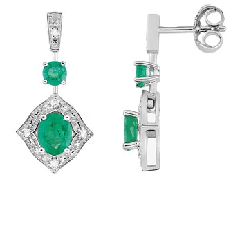 Boucles d'oreilles femme - Emeraude et Diamant - Or 18 Carats