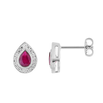 Boucles d'oreilles femme - Rubis et Diamant - Or 18 Carats