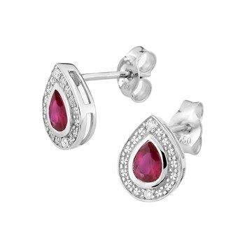 Boucles d'oreilles femme - Rubis et Diamant - Or 18 Carats