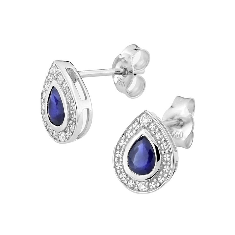 Boucles d'oreilles femme - Saphir et Diamant - Or 18 Carats - vue 2