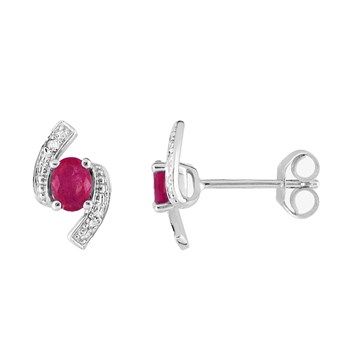 Boucles d'oreilles femme - Rubis et Diamant - Or 18 Carats