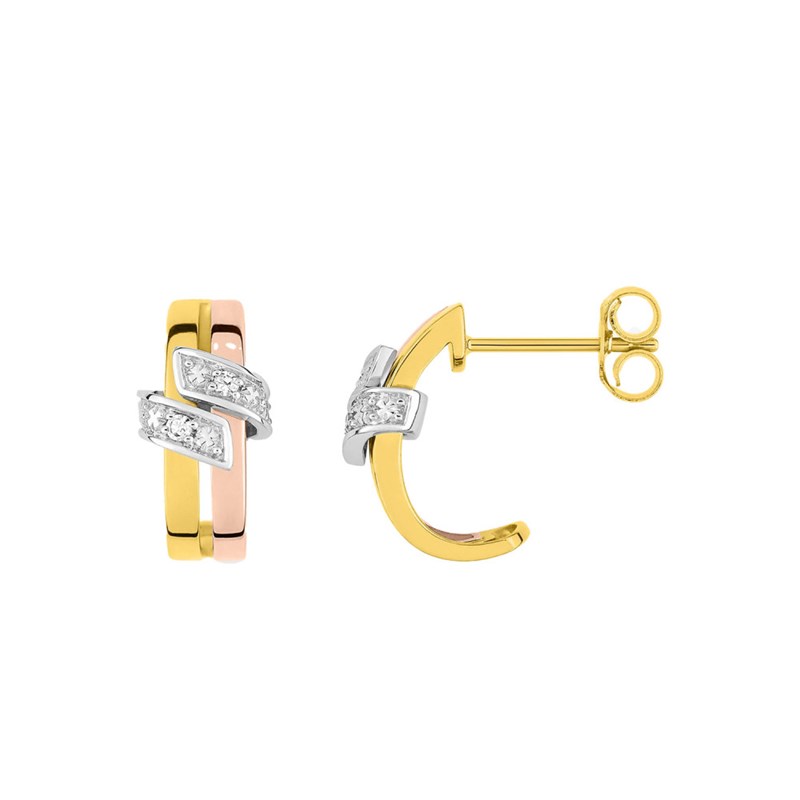 Créoles 3 ors Femme - Diamant - Or 18 Carats