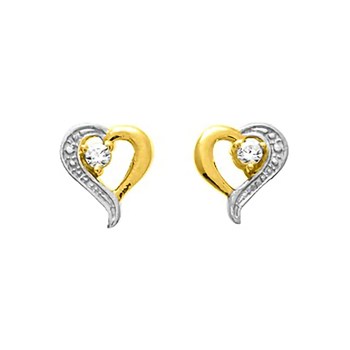 Boucles d'oreilles Femme bicolores - Oxyde de zirconium - Or 18 Carats Coeurs