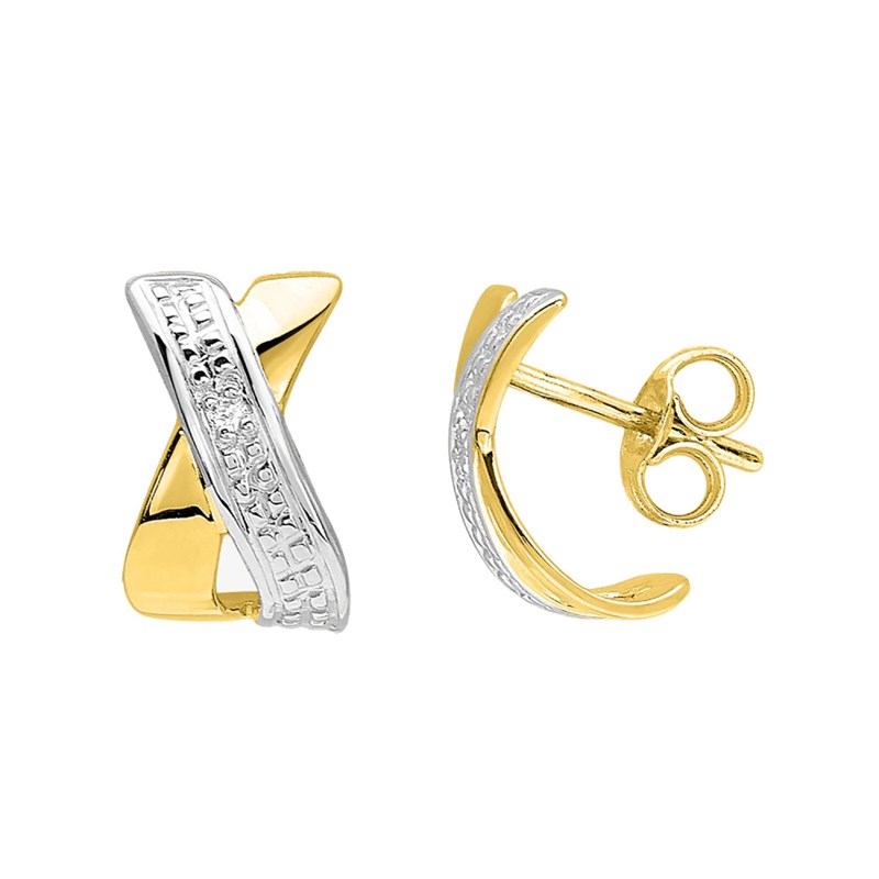 Boucles d'oreilles Femme bicolores - Or 18 Carats - Diamant 0,01 Carats