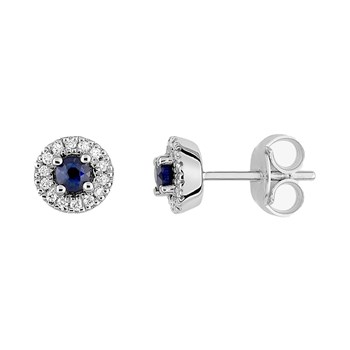 Women's Earrings - 18 Carat Gold - Sapphire and Diamond 0.08 Carats