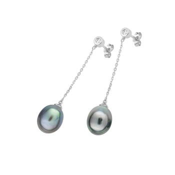 Boucles d'oreilles Femme pendantes - Or 18 Carats - Perle et Diamant 0,07 Carats