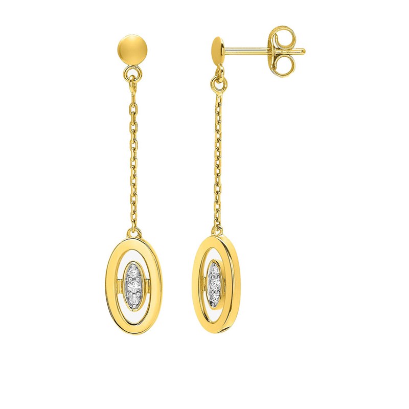 Boucles d'oreilles pendantes Femme - Or 18 Carats - Diamant 0,04 Carats