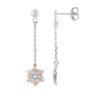 Boucles d'oreilles Femme pendantes bicolores - Or 18 Carats - Diamant 0,04 Carats