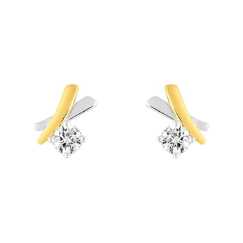 Boucles d'oreilles femme bicolores - Oxyde de zirconium - Or 18 Carats