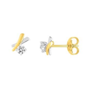 Boucles d'oreilles femme bicolores - Oxyde de zirconium - Or 18 Carats