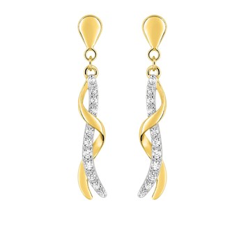 Boucles d'oreilles femme bicolores pendantes - Oxyde de zirconium - Or 18 Carats
