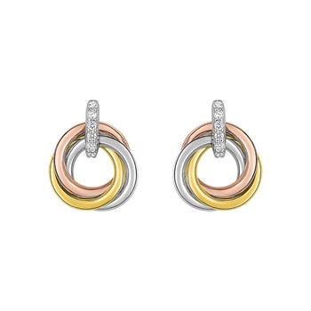 Boucles d'oreilles femme 3 ors - Oxyde de zirconium - Or 18 Carats