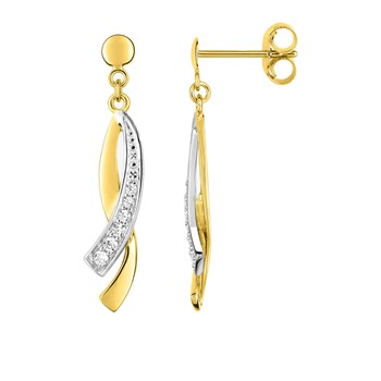 Boucles d'oreilles femme pendantes bicolores - Oxyde de zirconium - Or 18 Carats