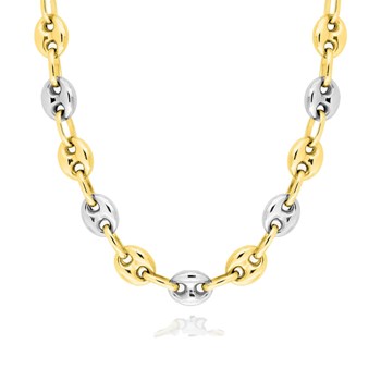 Bracelet mixte 18 cm - Grain de café - Bicolore - Or 18 Carats - Largeur 6 mm