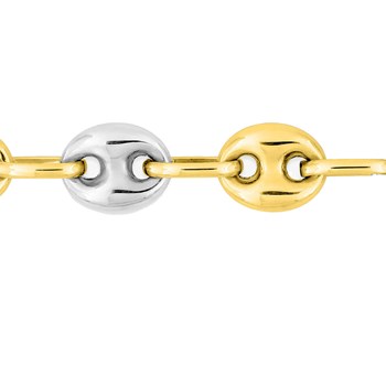 Bracelet mixte 18 cm - Grain de café - Bicolore - Or 18 Carats - Largeur 6 mm