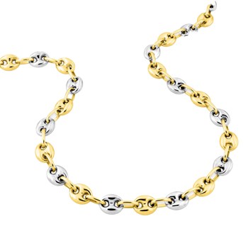 Bracelet mixte 18 cm - Grain de café - Bicolore - Or 18 Carats - Largeur 6 mm
