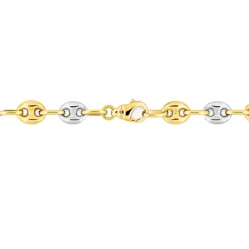 Bracelet mixte 18 cm - Grain de café - Bicolore - Or 18 Carats - Largeur 6 mm